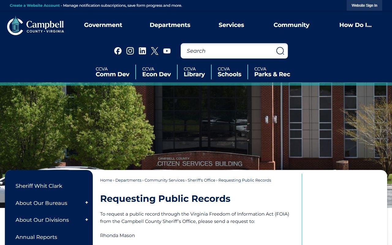 Campbell County inmate records public request page for sheriff-created records